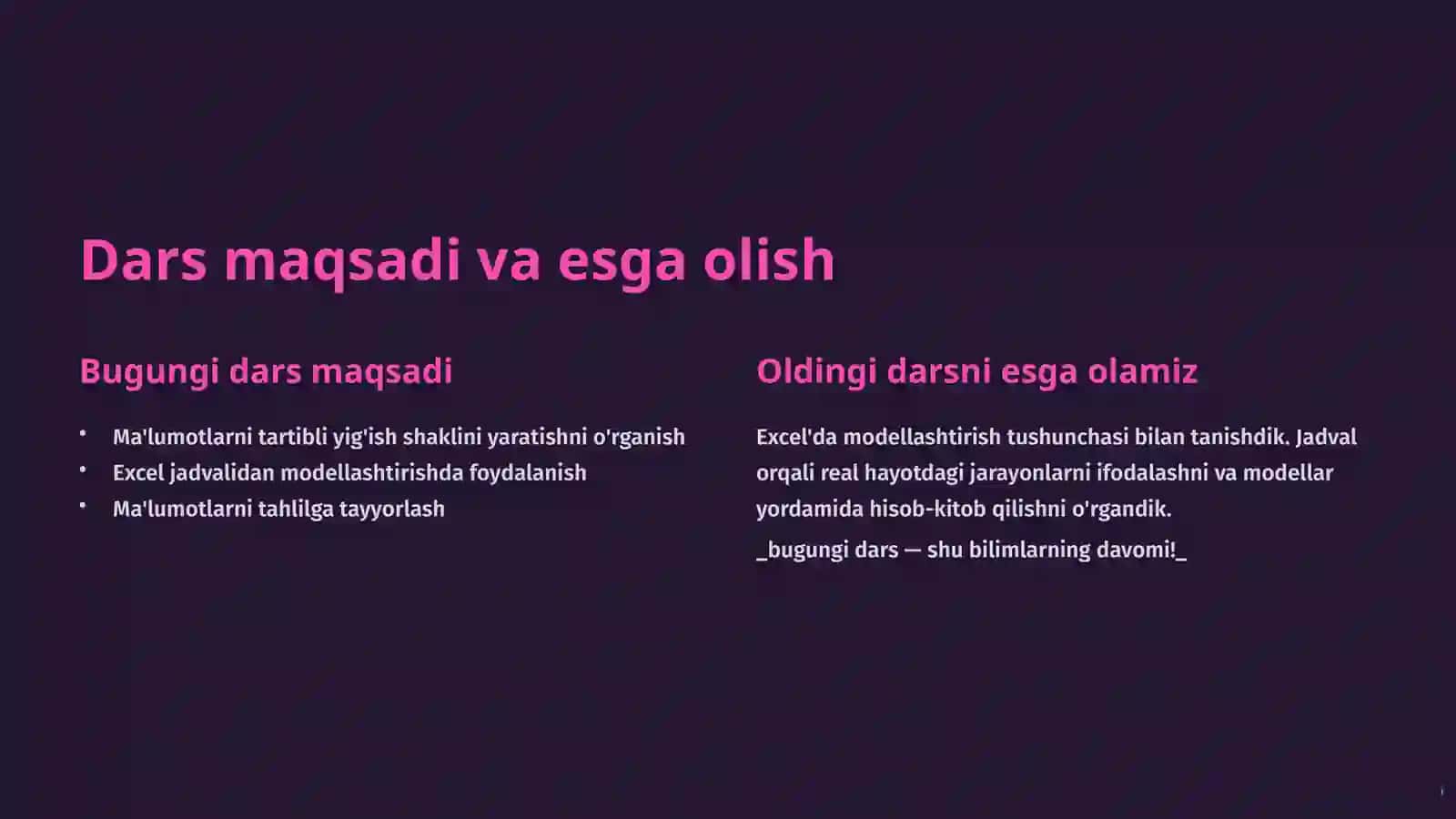 Excel'da ma'lumotlarni to'plash shaklini tuzish 2