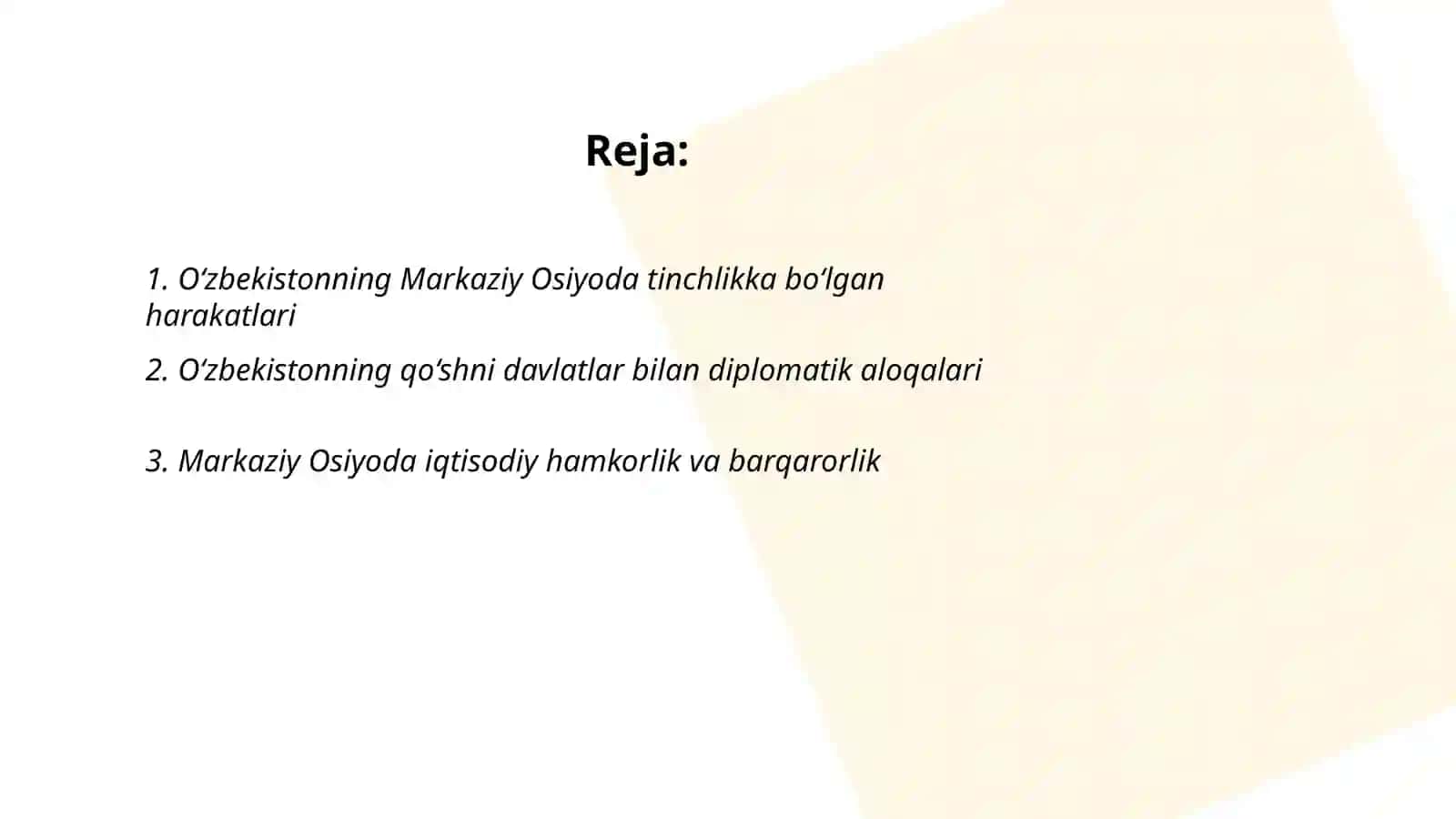 O‘zbekistonning Markaziy Osiyoda tinchlikka bo‘lgan harakatlari 2
