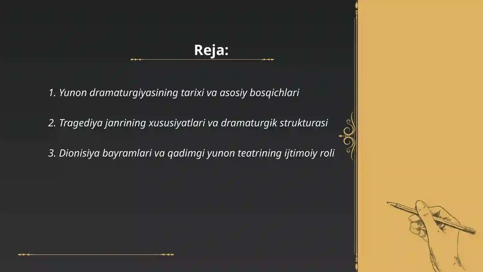 Yunon dramaturgiyasi. Tragediya janri. Exsil Sofokl Yevrepid 2