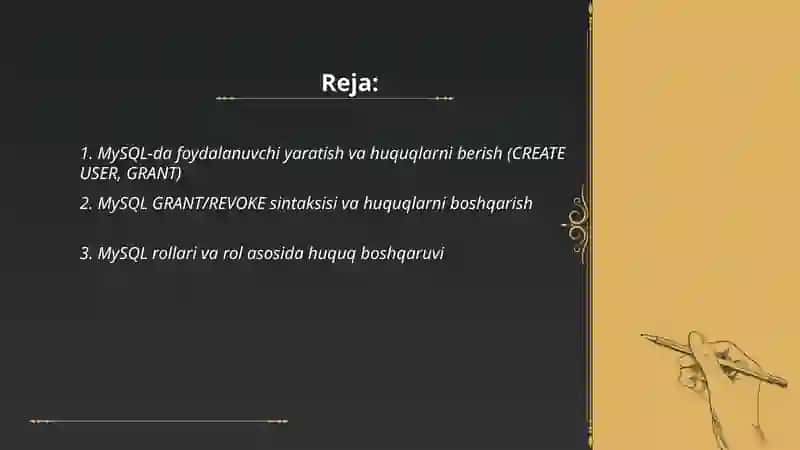 DBMSda foydalanuvchi imtiyozlarini boshqarish 2