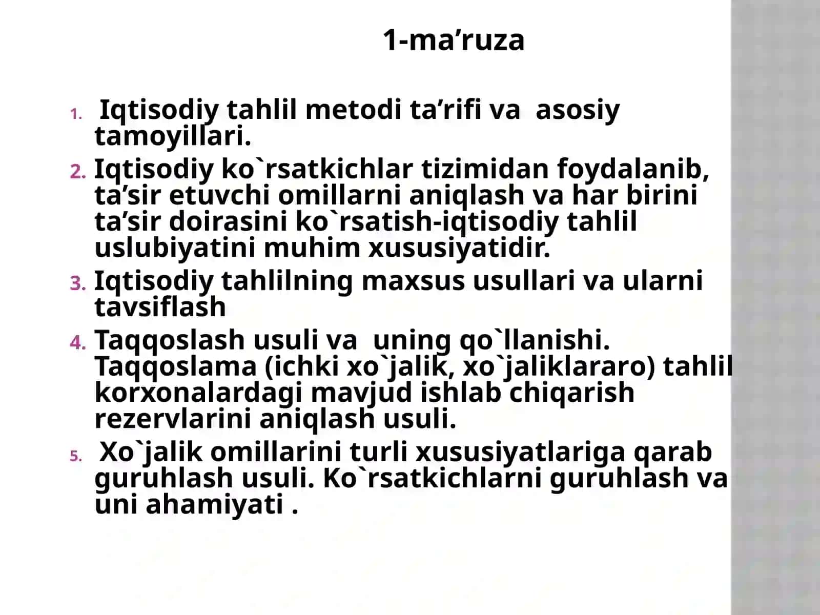 Iqtisоdiy tahlilning mеtоdi va unda qo`llaniladigan an’anaviy usullar 2