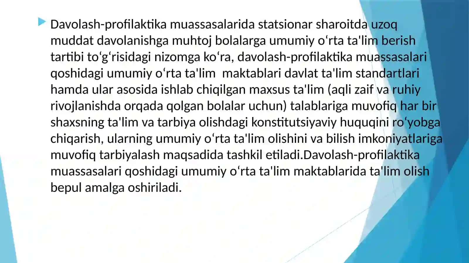 Tibbiyot muassasalari statsionarlarida uzoq muddatli davolanayotgan bolalar uchun ta'lim muhitini yaratish 2