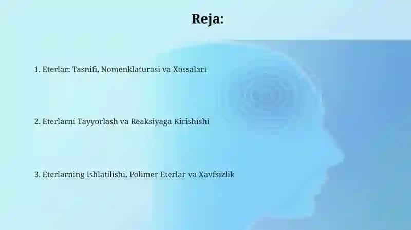 Oddiy efirlar – tasnifi, turkumlаnishi, оlinishi, reaksiyagа kirish qоbiliyati, axamiyati 2