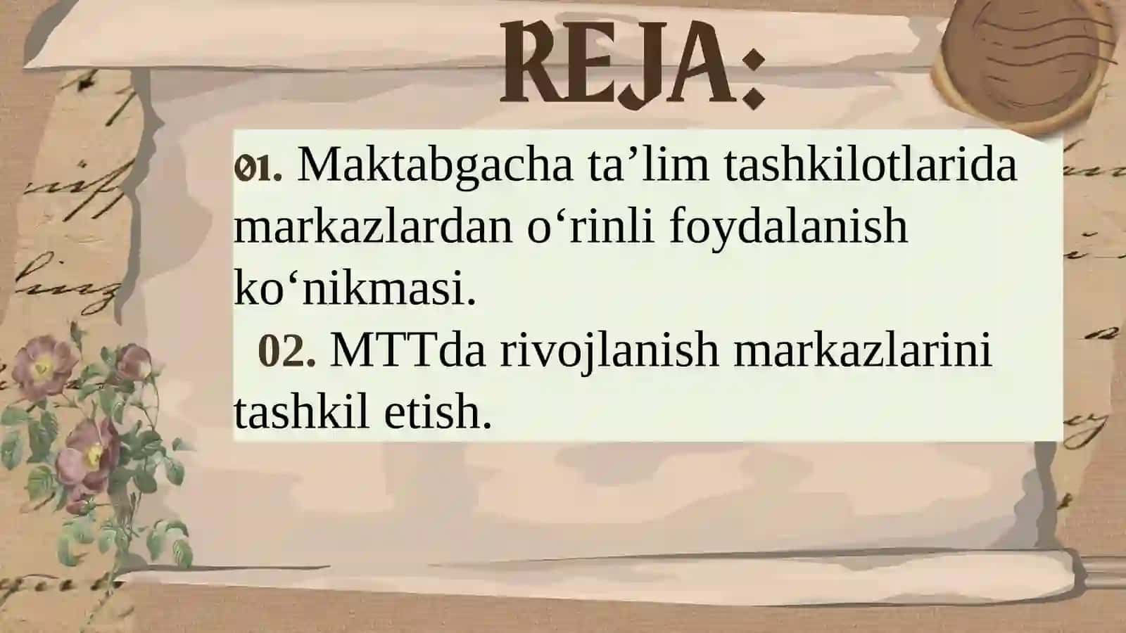 Maktabgacha ta’limda markazlarda olib boriladigan ishlar mazmuni 2
