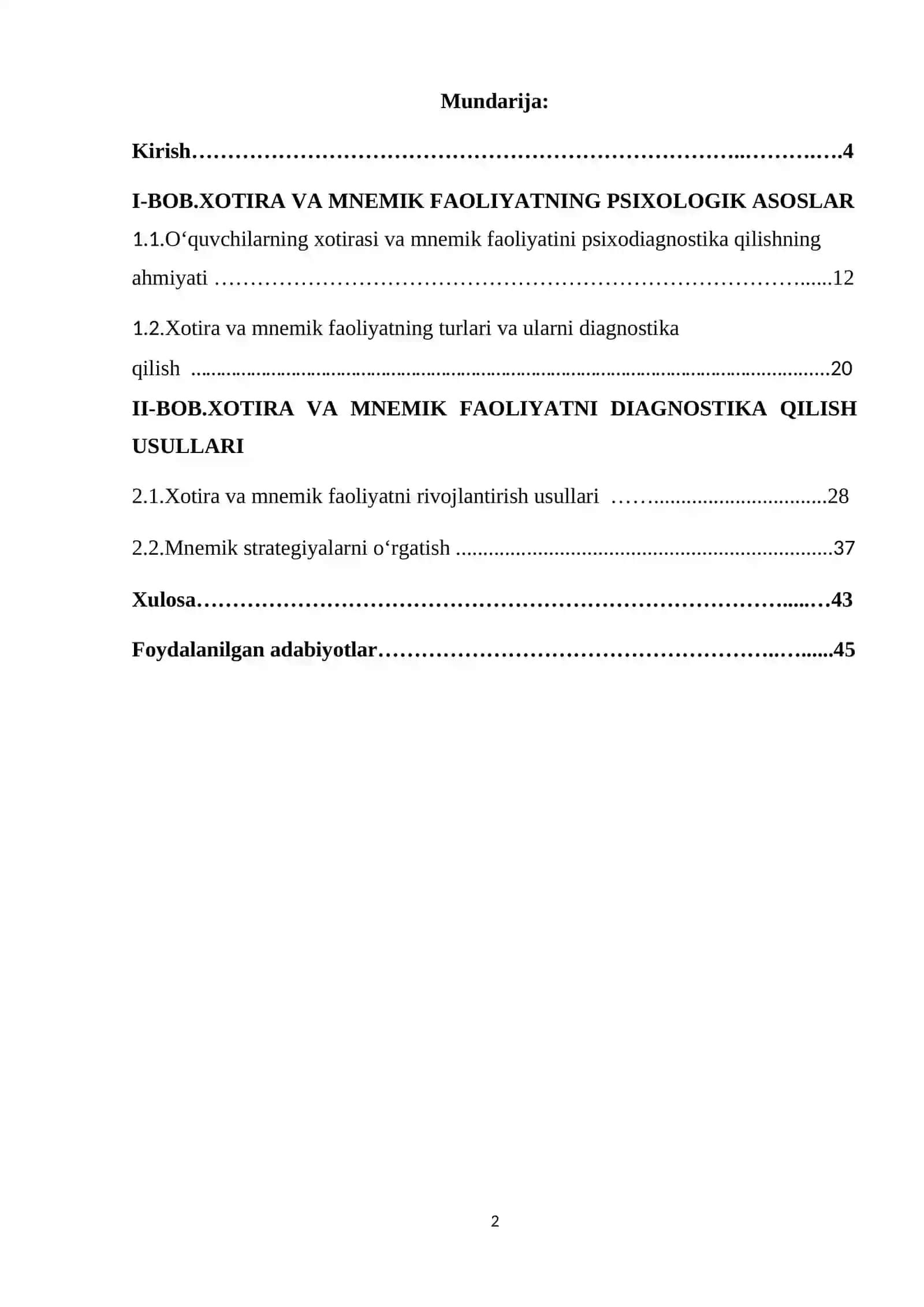 O'QUVCHILARNING XOTIRASI VA MNEMIK FAOLIYAT DIAGNOSTIKASI 2