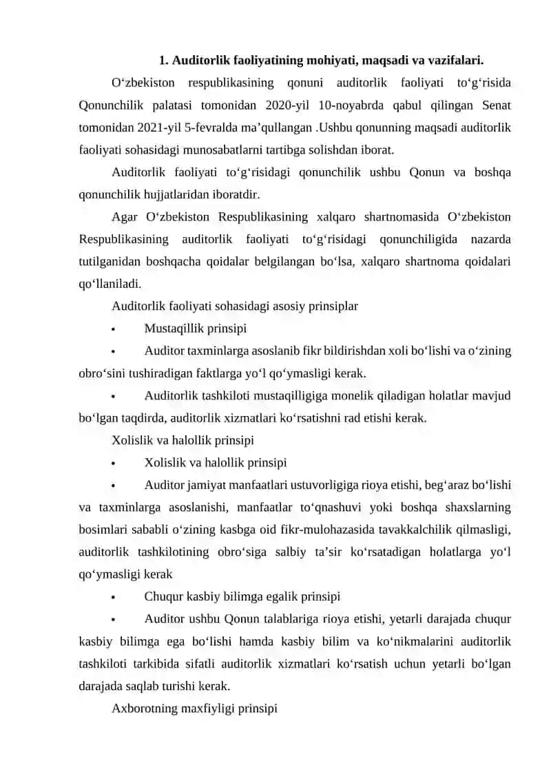 Xalqaro audit standartlarini tasniflanishi va O'zbekistonda qo'llash masalalari 2