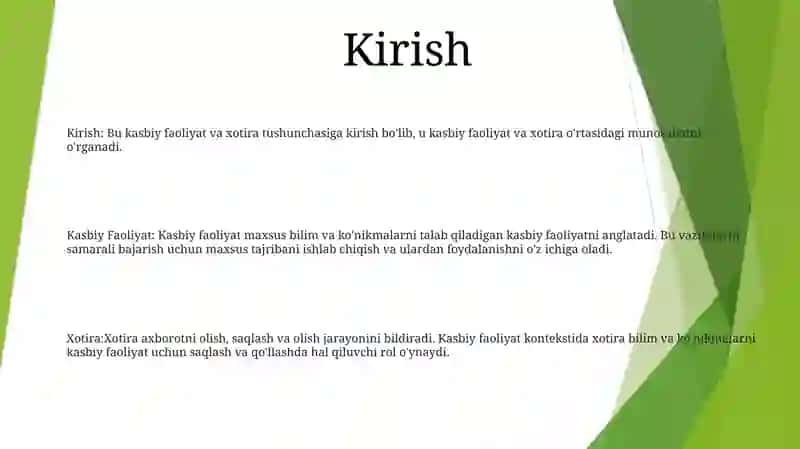 Kasbiy Faoliyat Va Xotira 2