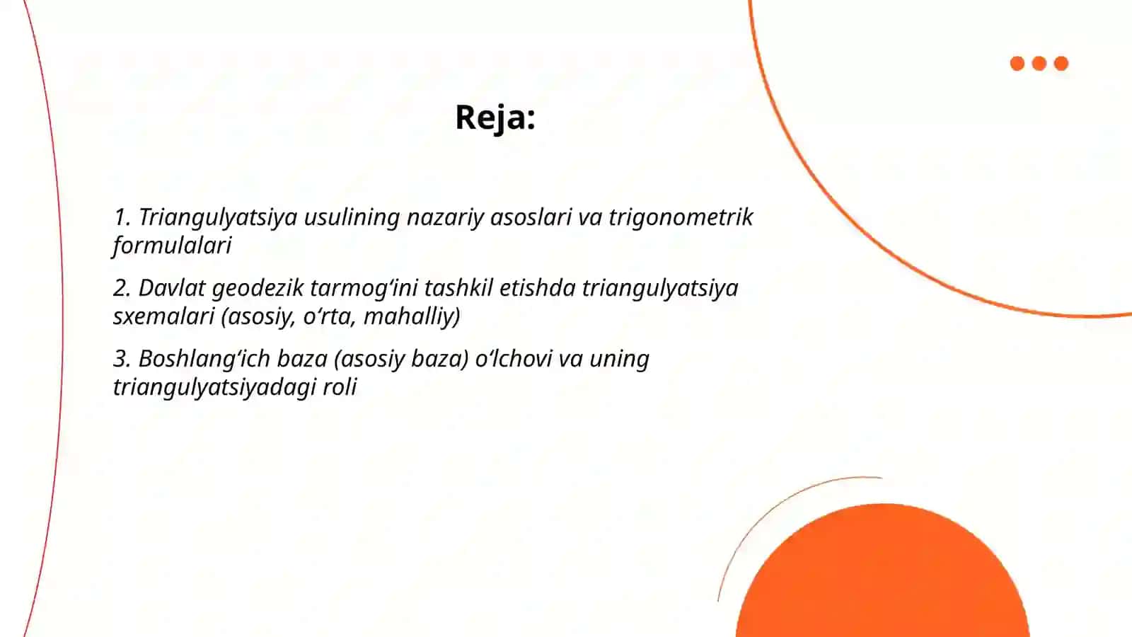 Davlat geodezik tarmogʻini tuzishning triangulyatsiya usuli 2