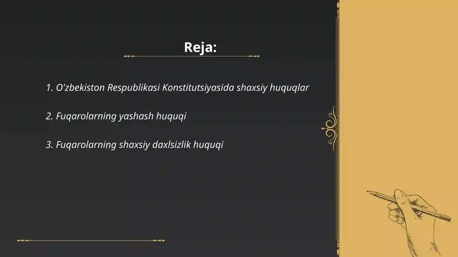 O'zbekiston Respublikasi konstitutsiyasida insonning shaxsiy hamda siyosiy huquqlarini mustahkamlash masalalari 2