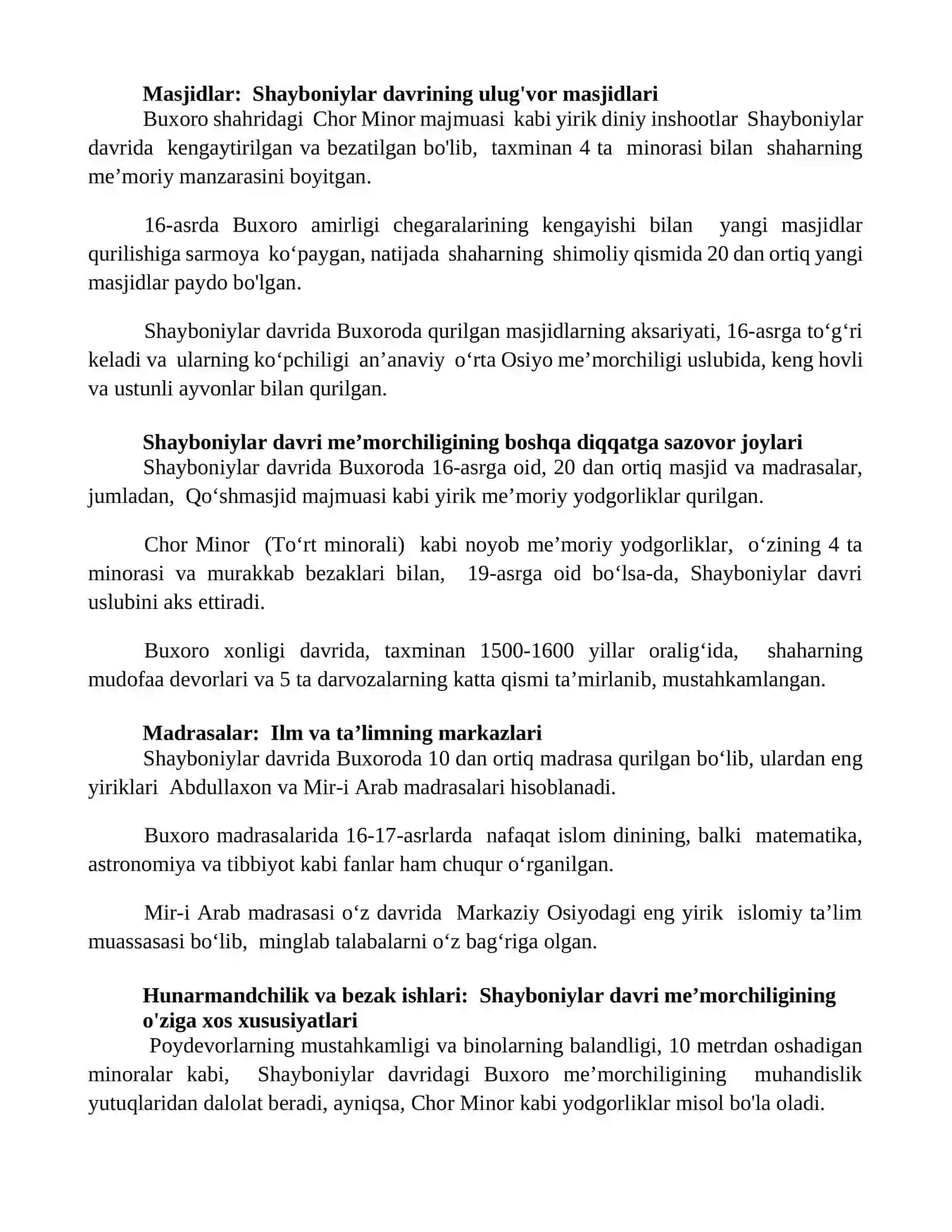 Shayboniylar davrida Buxoroda qurilgan me'moriy obidalar 2