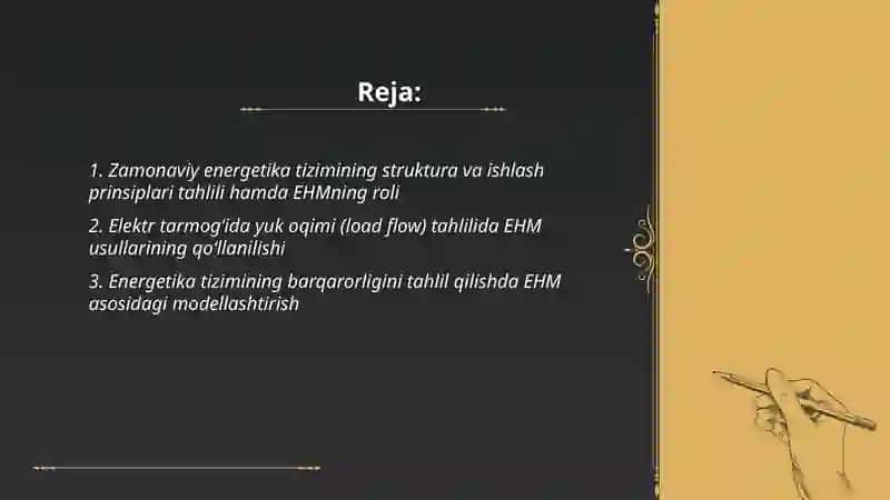 Zamonaviy energetika tizimining tshlili va EHMning roli 2