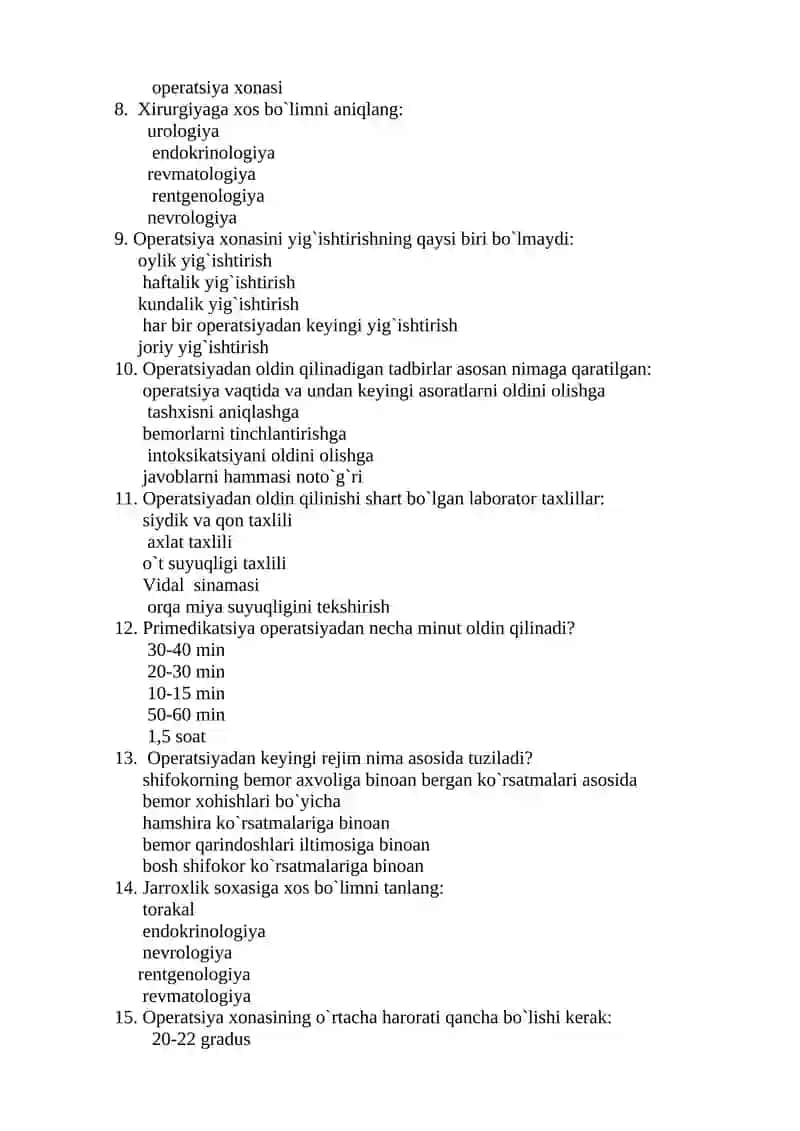 Bemorlarga quyidagi xuqnalardan qaysi biri qo`llanilmaydi 2
