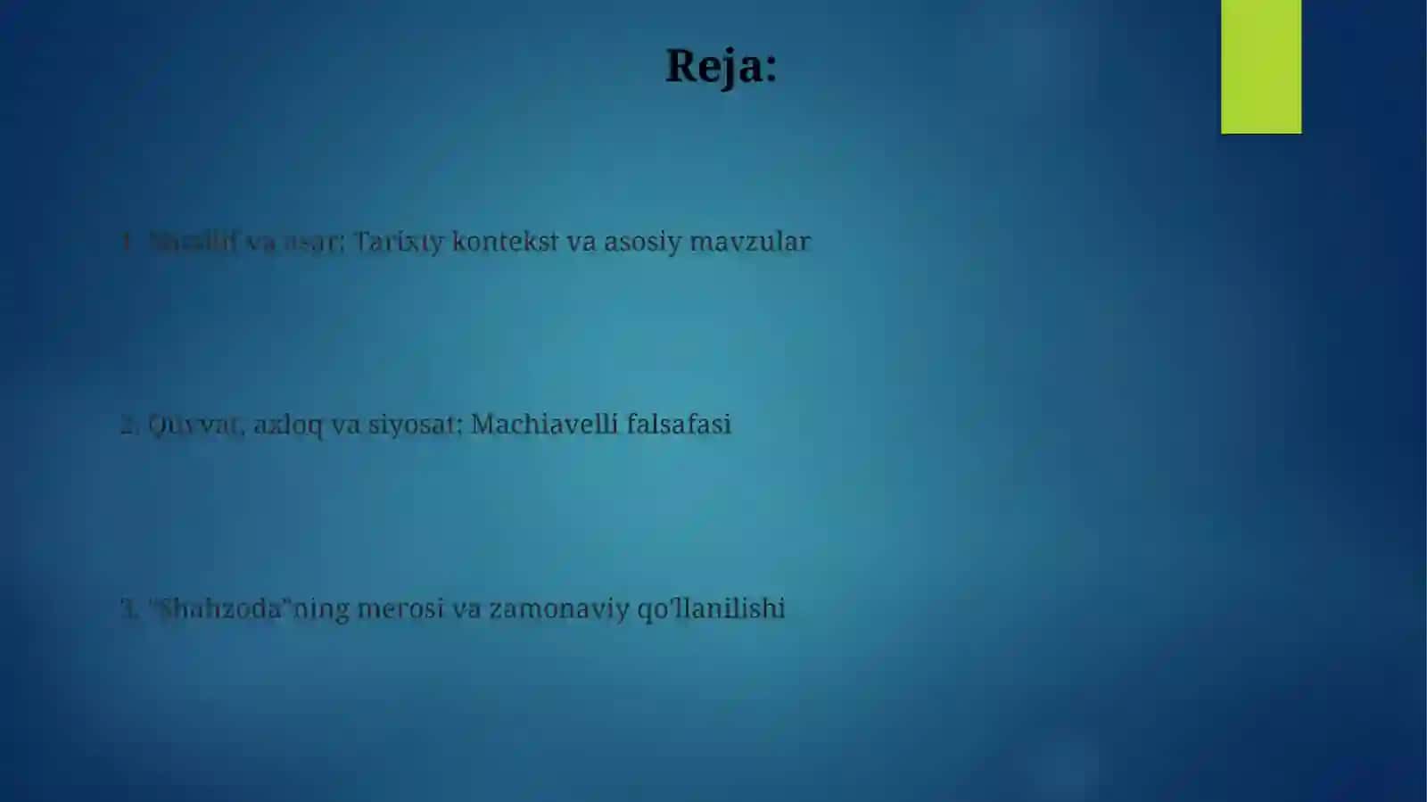 Makiavellining “Xukmdor” asari bo`yicha taqdimot tayyorlash 2