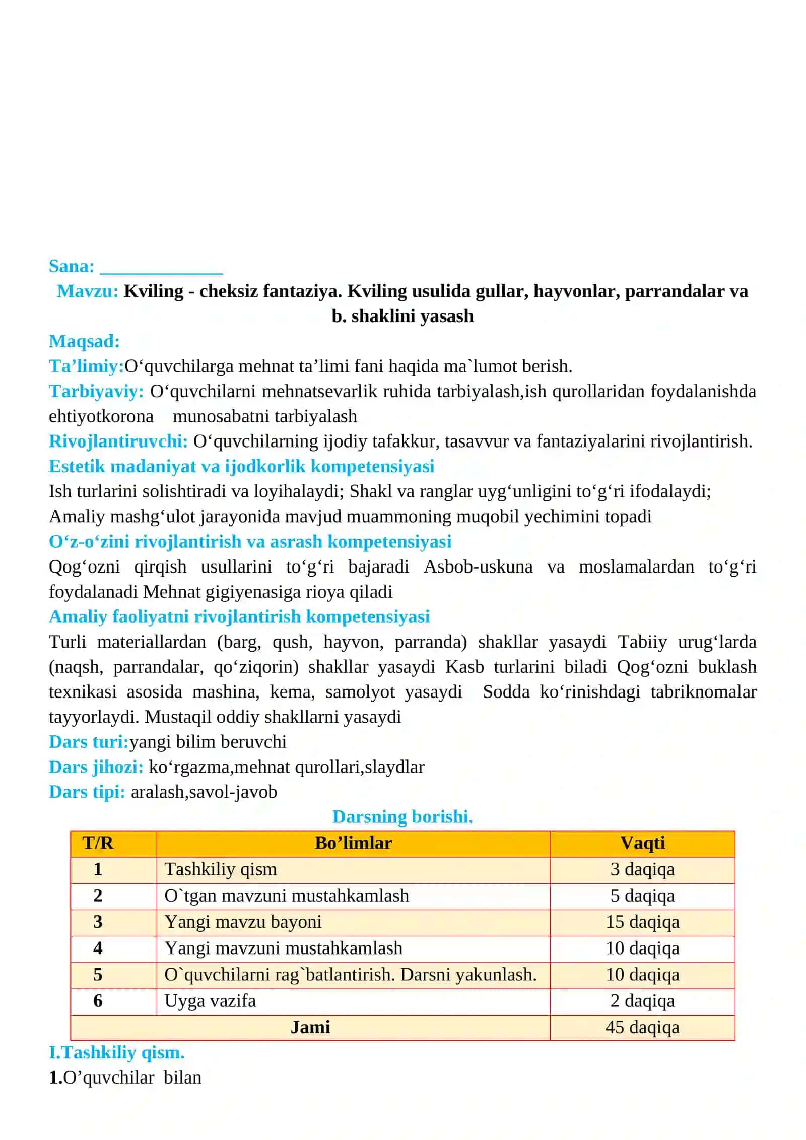 2-sinf Texnologiya Kviling usulida gullar, hayvonlar, parrandalar shaklini yasash dars ishlanma 2