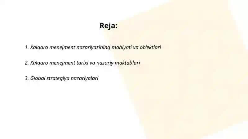 Xalqaro menejment fanining nazariy asoslari 2
