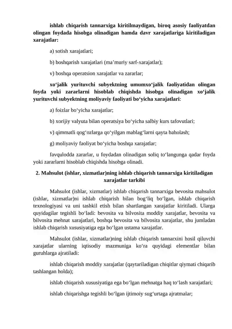Mahsulotlar (ishlar xizmatlar)ni ishlab chiqarish va sotish harajatlarining tarkibi 2