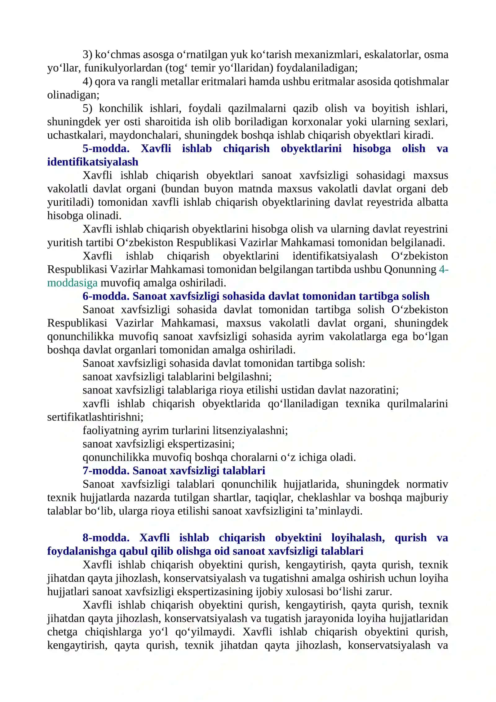 Xavfli ishlab chiqarish obyektlarining sanoat xavfsizligi to'g'risida Qonunchilik 2