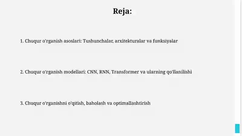 Chuqur òrganish ( deep learning) va neyron tarmoqlar 2