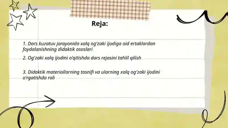 Boshlang'ich sinfda xalq og'zaki ijodiga oid asarlar ustida ishlash darslari 2