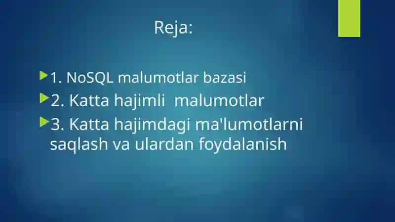 NoSQL malumotlar bazalari hamda katta hajimdagi ma'lumotlarni saqlash va ulardan foydalanish 2