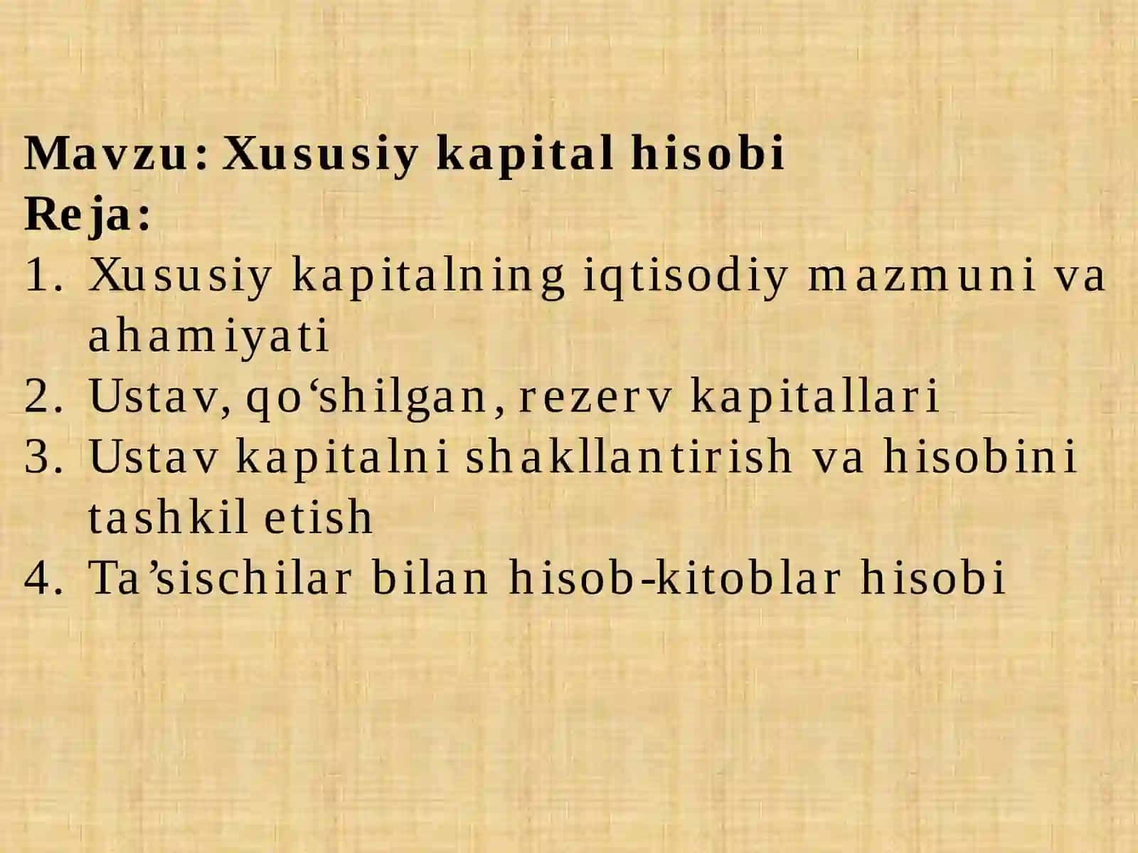 Xususiy kapital hisobi 2