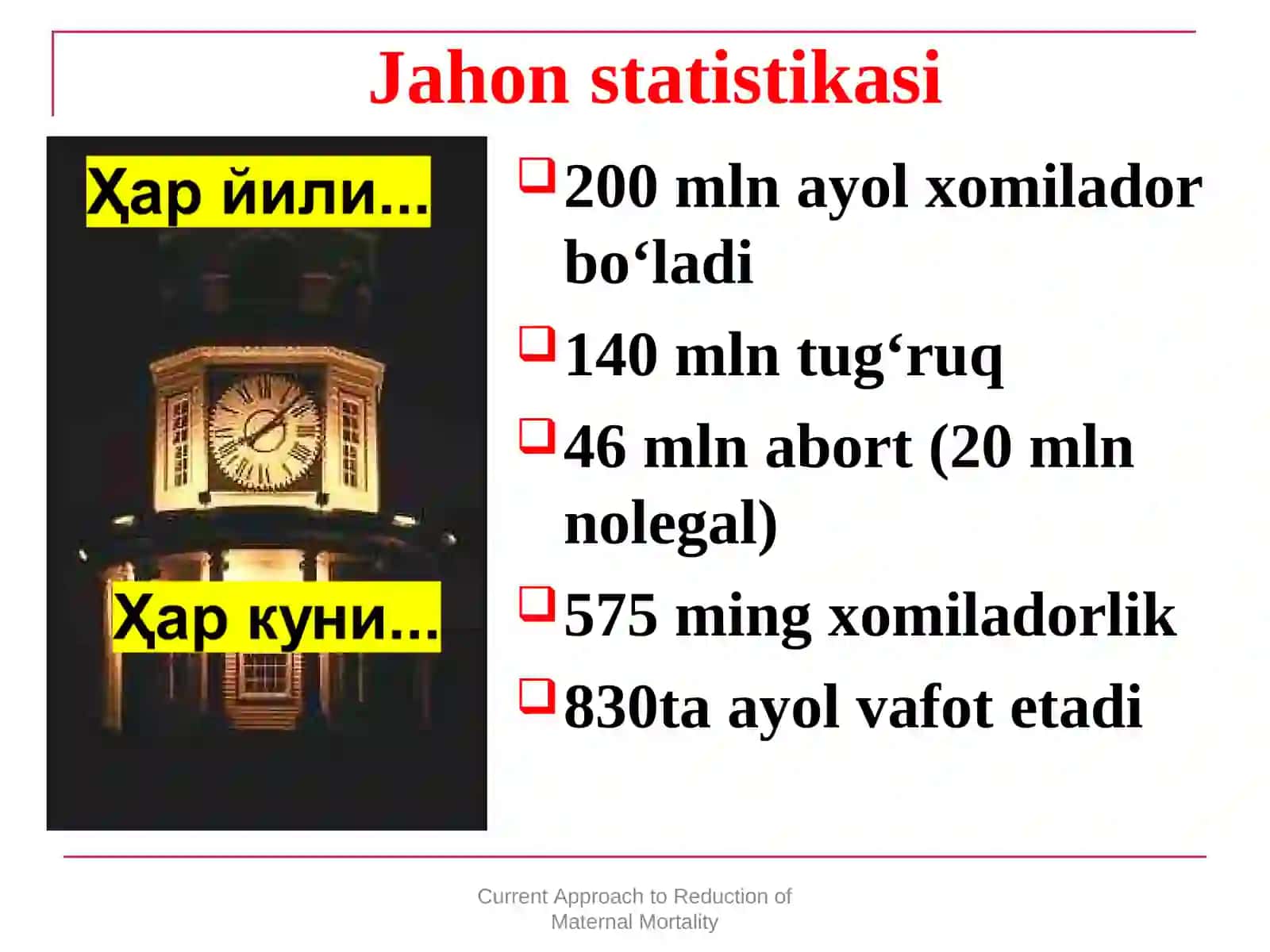 Onalar o`limi tizimida Akusherlik qon ketish muammolari.UASH taktikasi 2