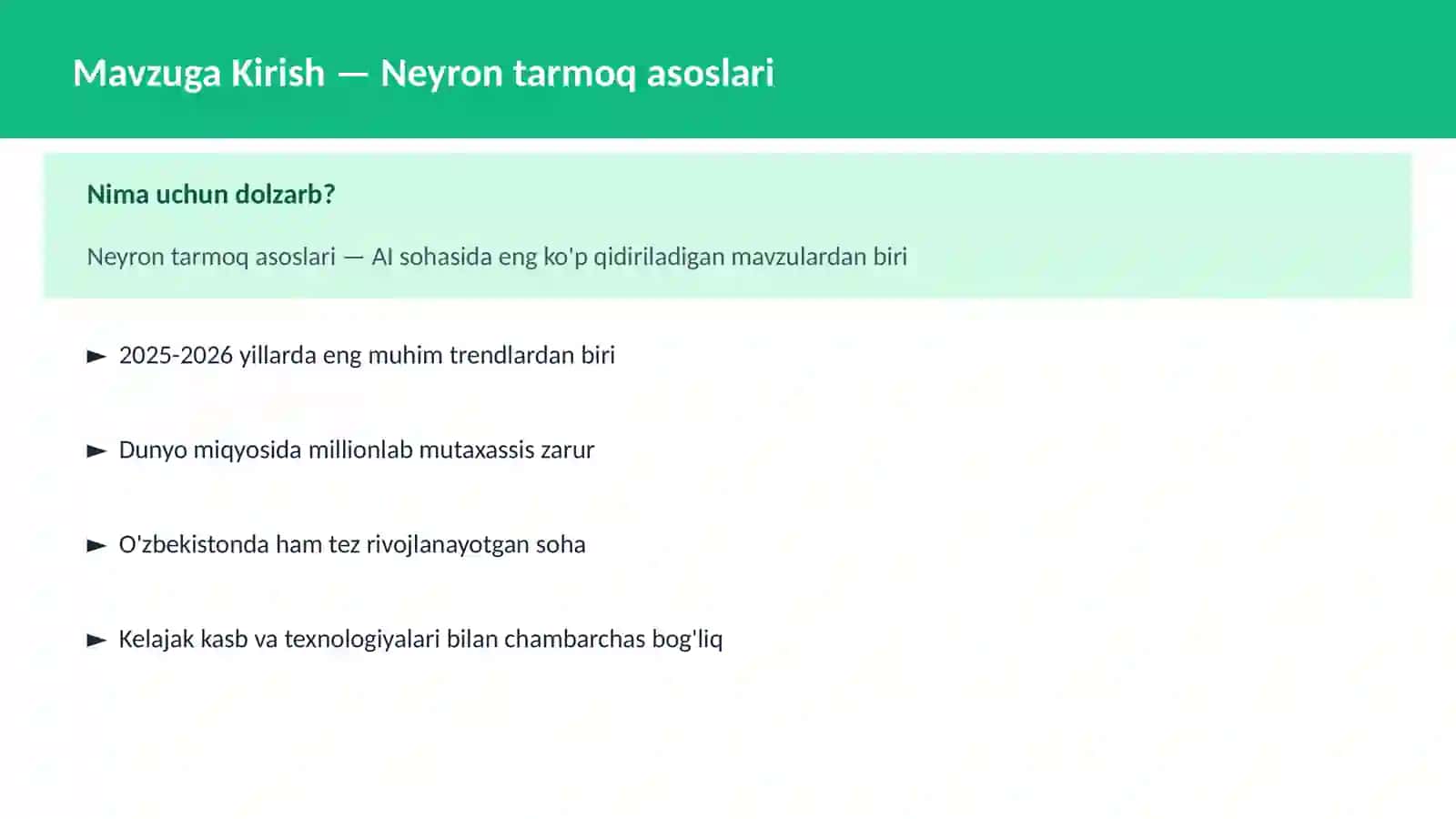 AI | DEEP LEARNING VA NEYRON TARMOQLAR 2