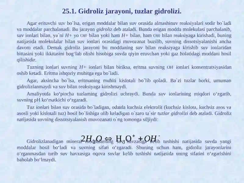 Gidroliz jarayoni, tuzlar gidrolizi 2