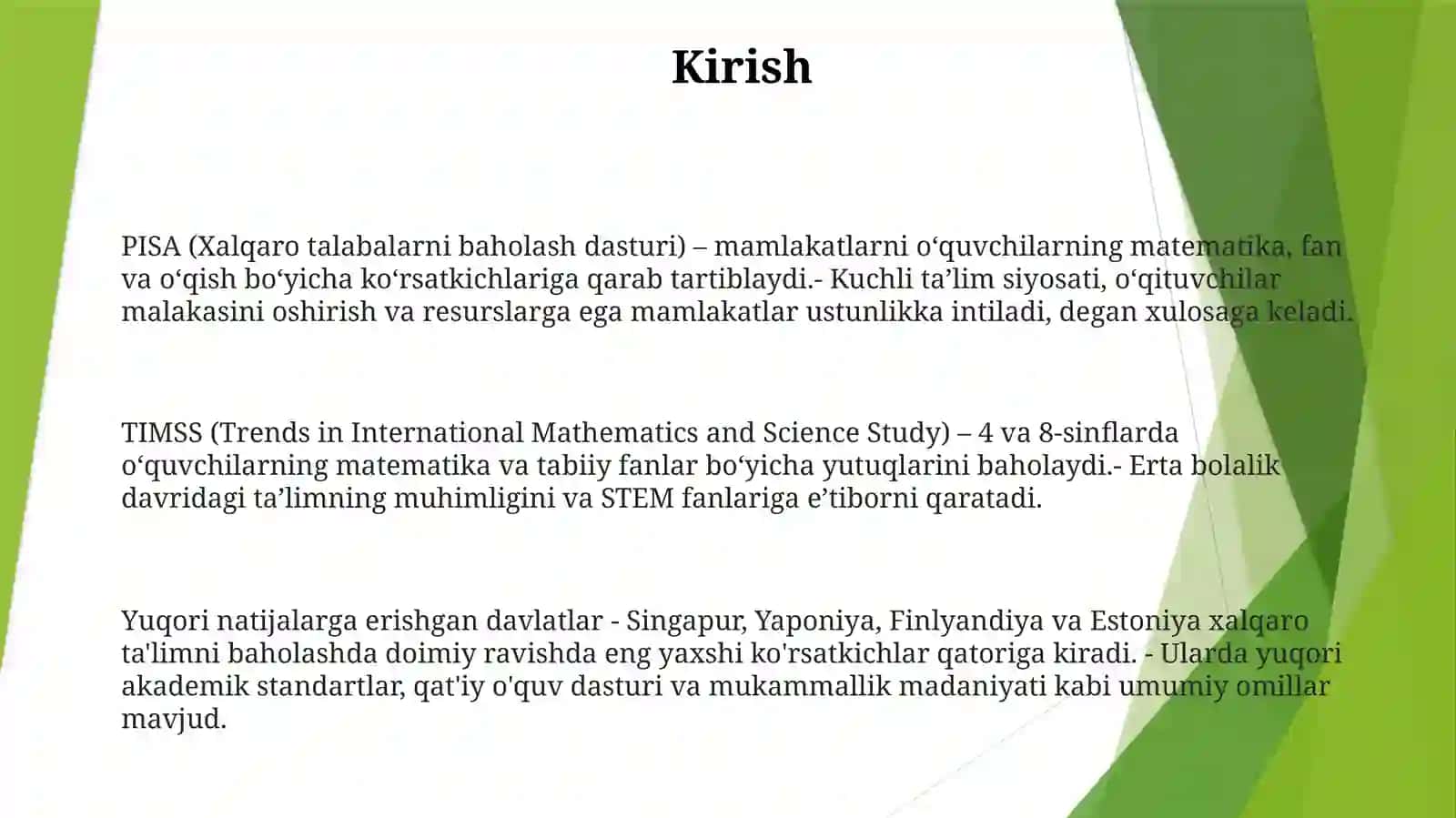 PISA va TIMSS Tadqiqotlari 2