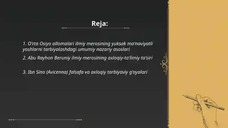 O'rta Osiyo allomalari ilmiy merosining yuksak ma'naviyatli yoshlarni tarbiyalashdagi umumiy nazariy asoslari 2