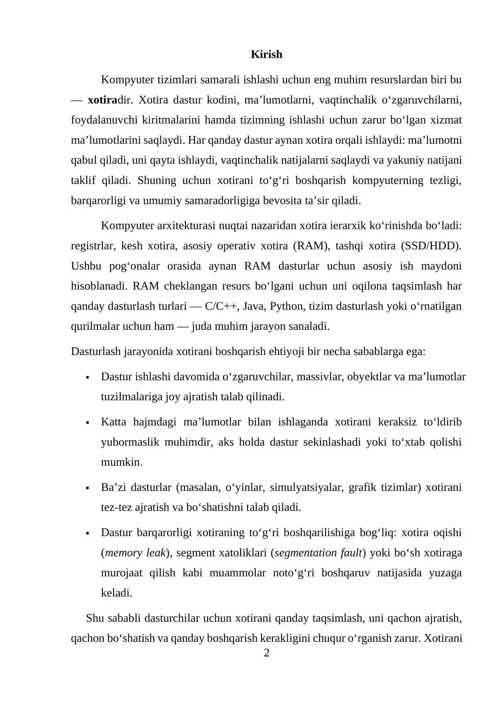 Xotirani taqsimlash usullari (statik, dinamik) 2