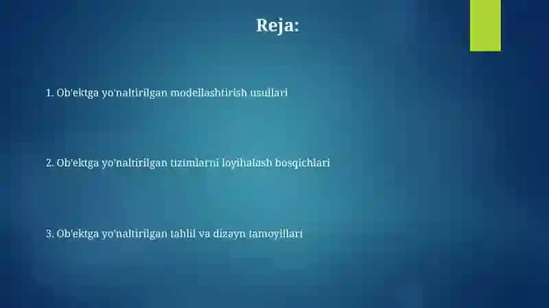 Ob'ektga yoʻnaltirilgan tahlil va loyihalash 2