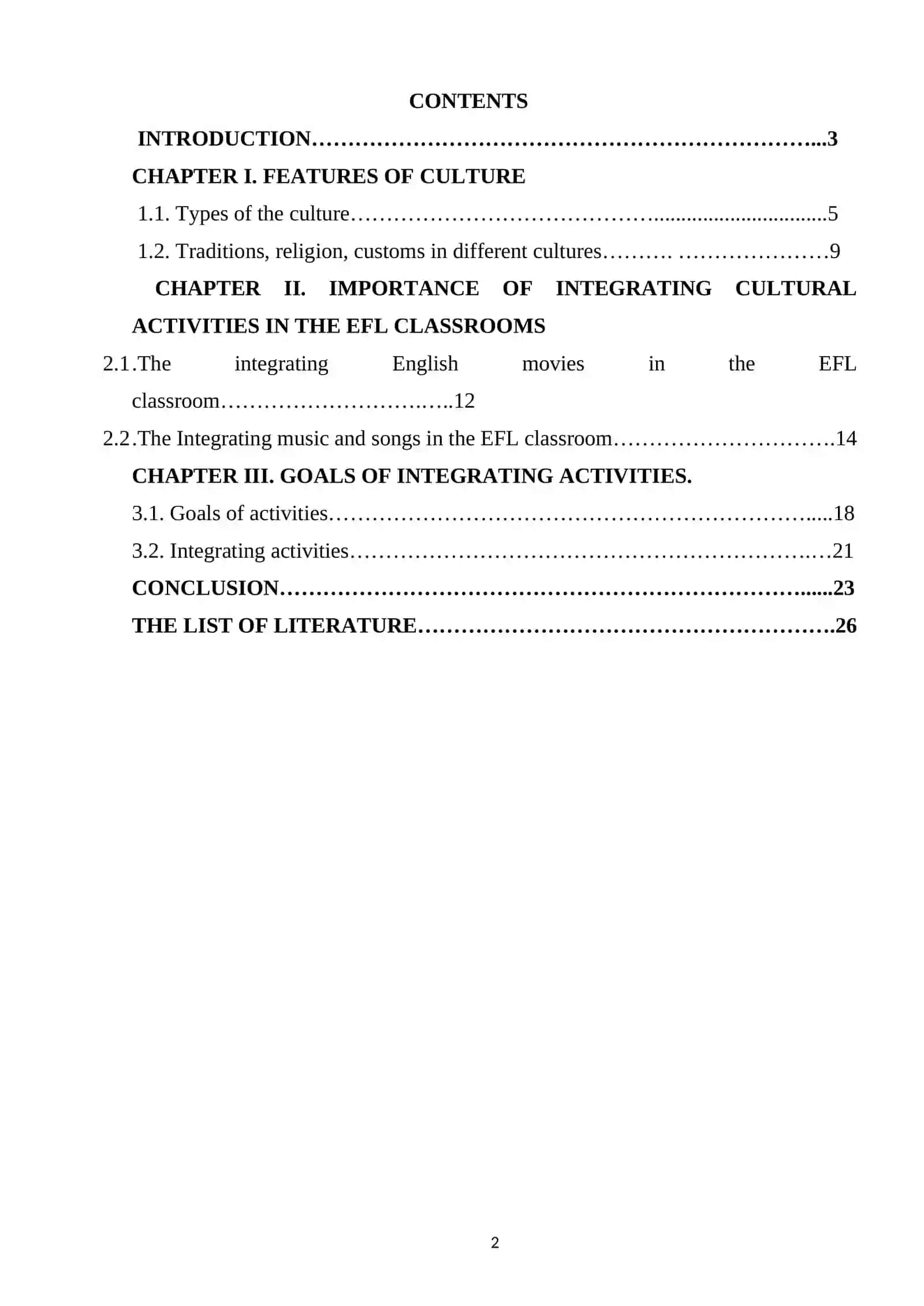 Course work on the theme: INTEGRATING CULTURAL ACTIVITIES IN THE EFL CLASSROOM 2