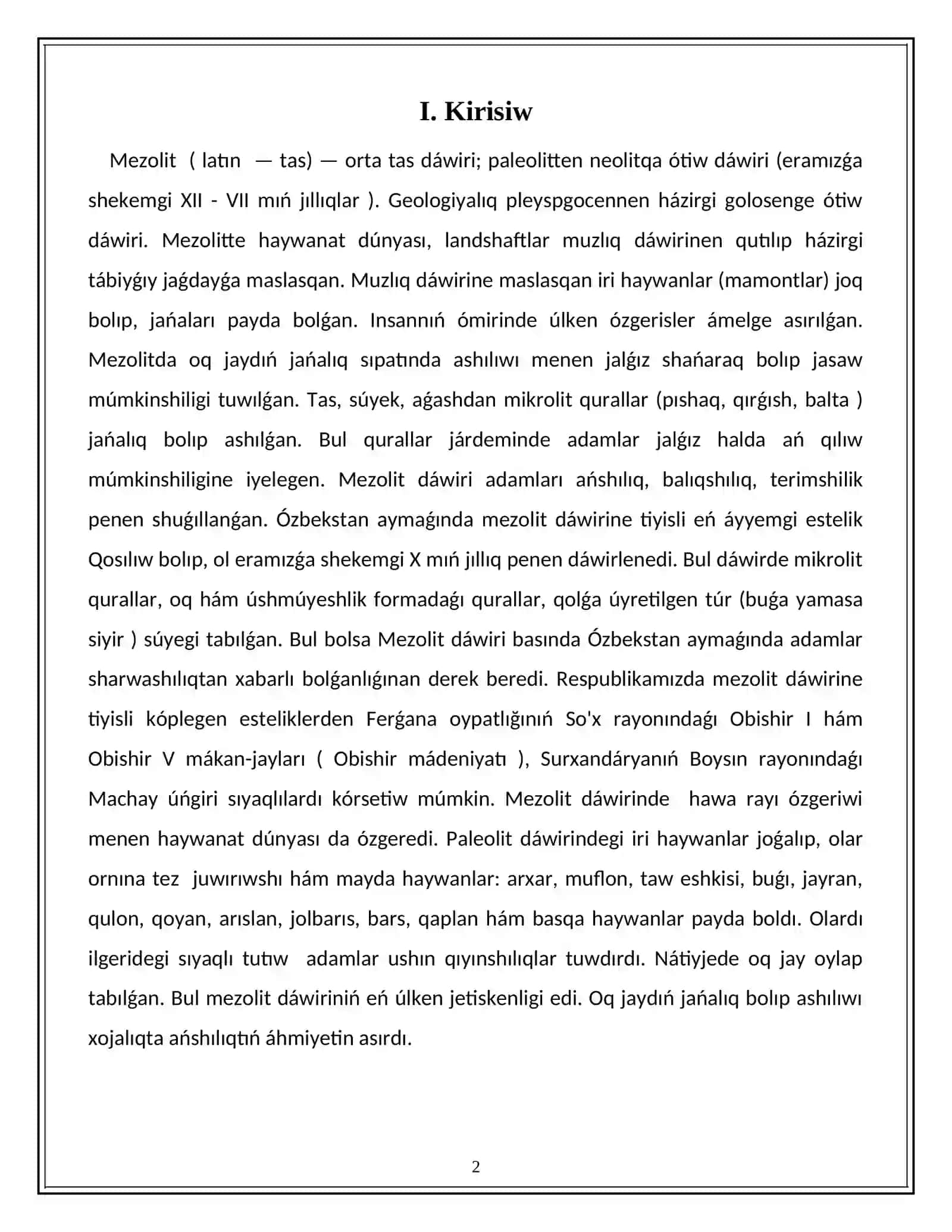 Mezolit dáwiri xojalıǵı 2