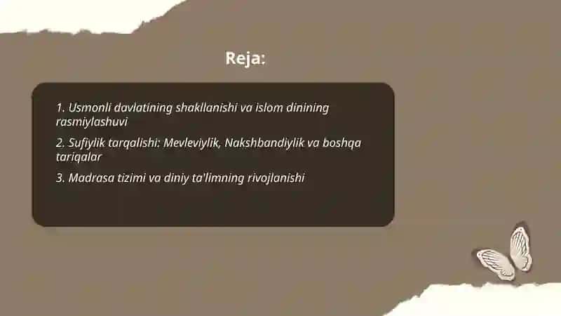 Usmonli turklar davlatida islom dinining yoyilishi BIA-80K/25 o'quvchilari 2