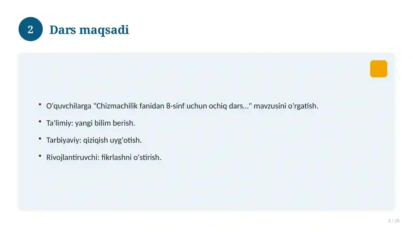 Chizmachilik fanidan 8-sinf uchun ochiq dars ishlanmasi 2