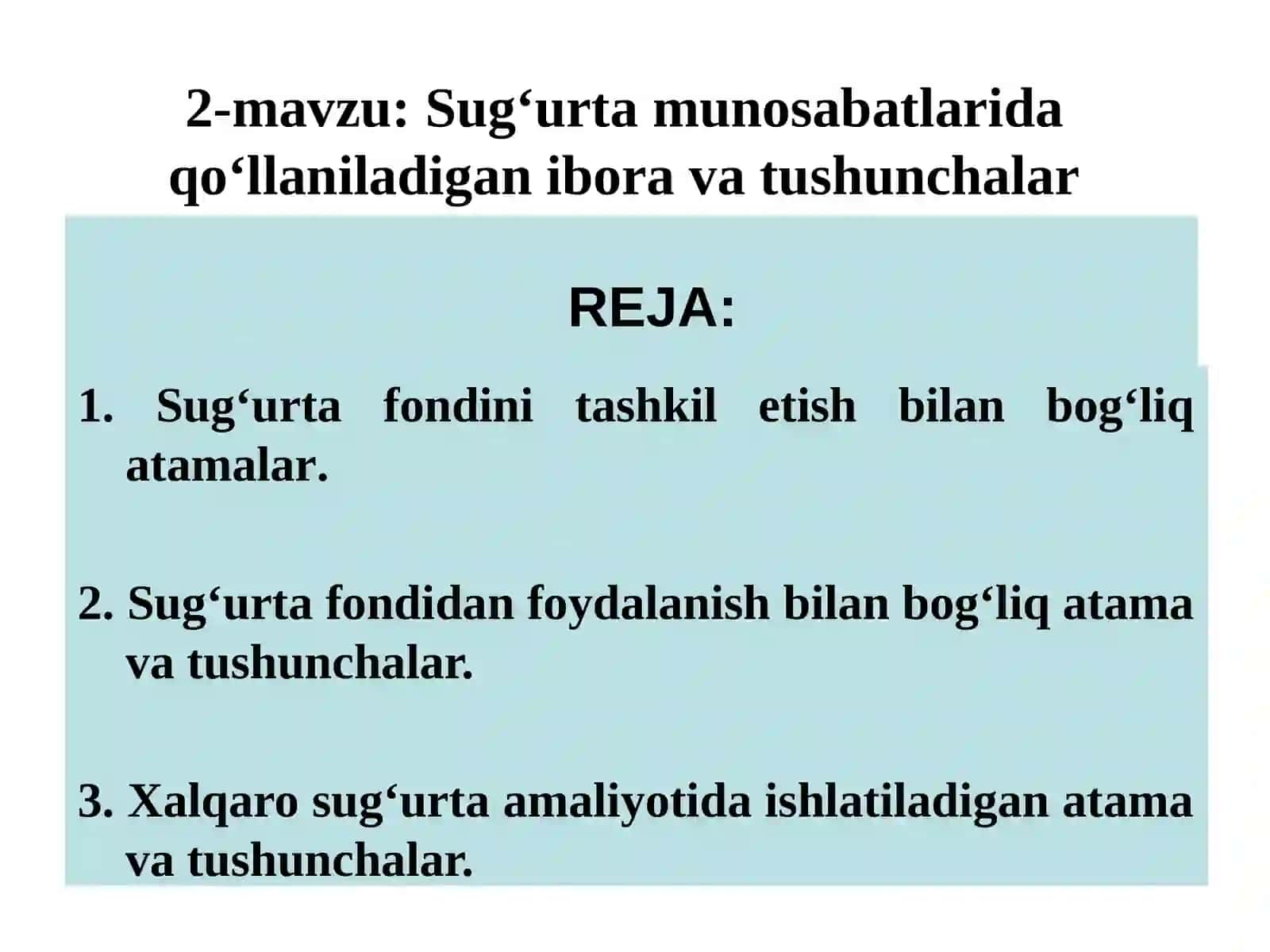 Sug‘urta ishi fanidan taqdimoti 2