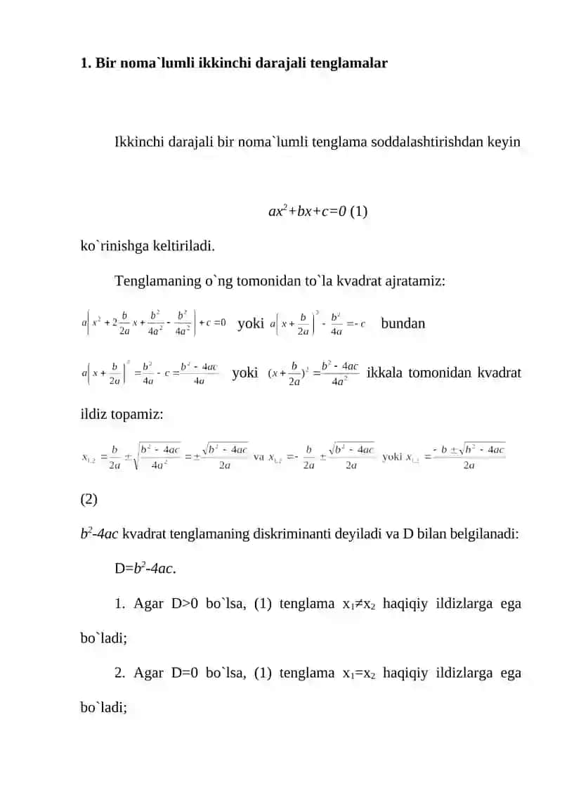 3ci va 4ci darajali algebrik tenglamalarni yechish 2