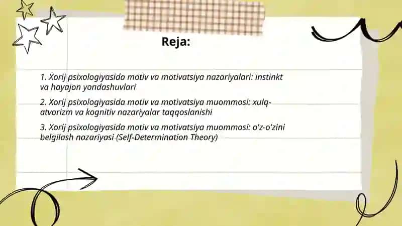 Xorij psixologiyasida motiv va motivatsiya muommosi 2