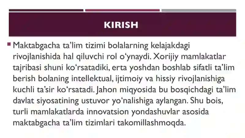 Maktabgacha taʼlimda xorijiy tajribalar tahlili 2
