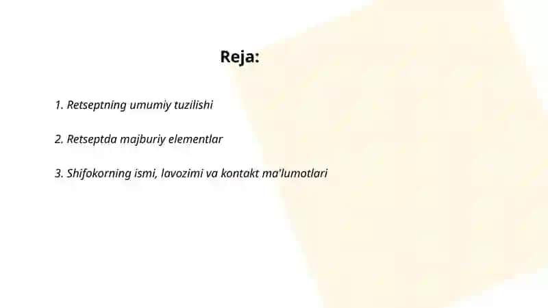 Retsept strukturasi. Retsept yozish qoidalari 2