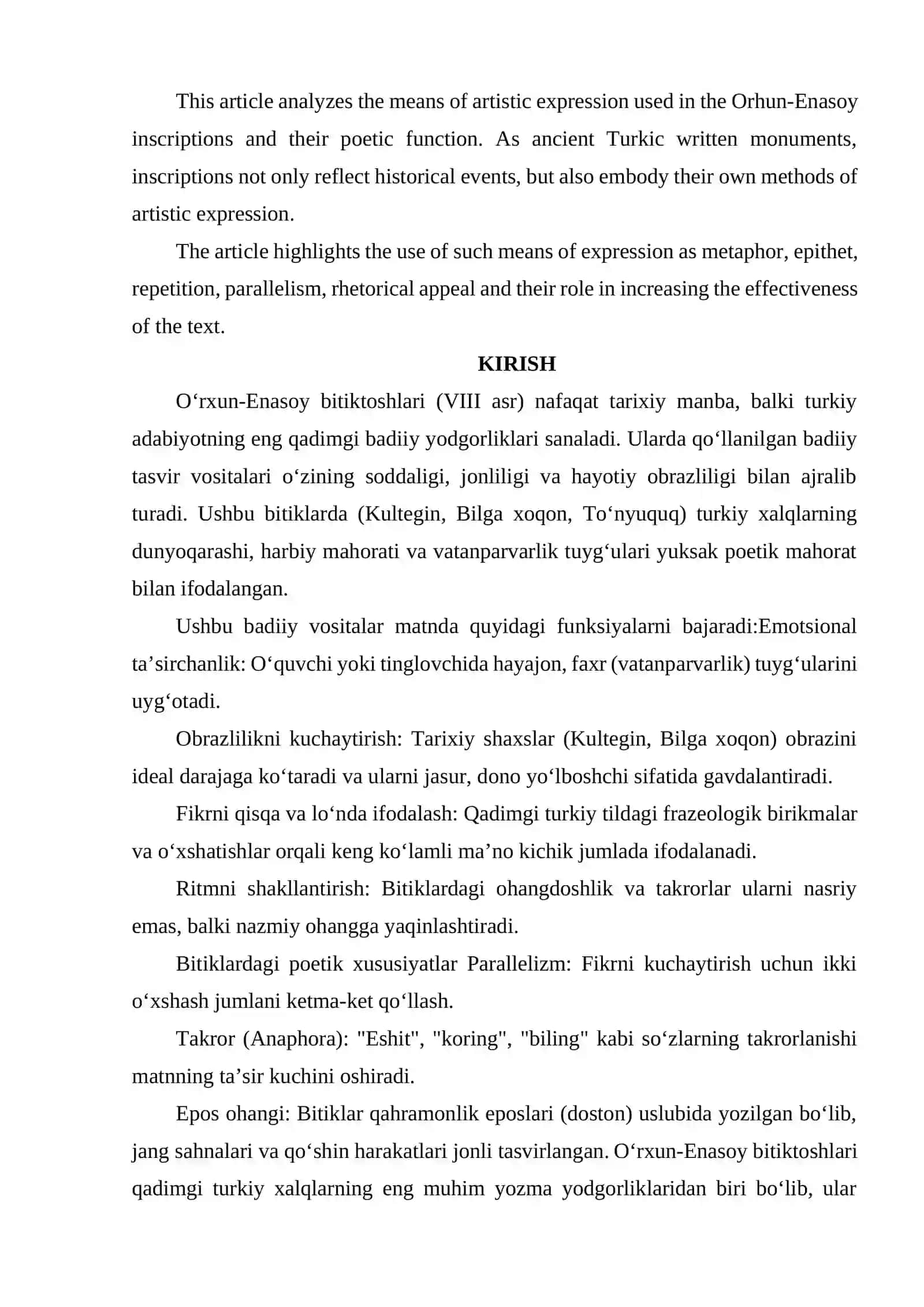 O‘RXUN-ENASOY BITIKTOSHLARIDA QO‘LLANILGAN BADIIY TASVIR VOSITALARI VA ULARNING POETIK FUNKSIYASI 2