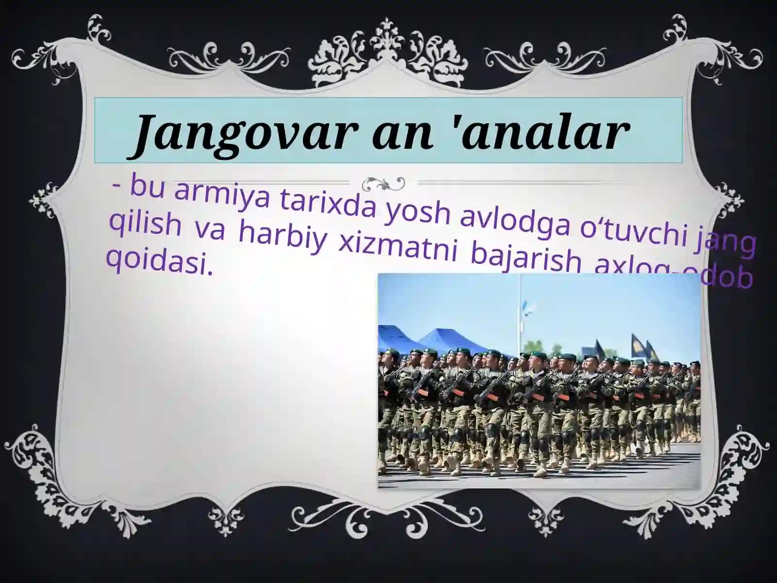 O’zbekiston Respublikasi Qurolli Kuchlarining Jangozar An’analari 2