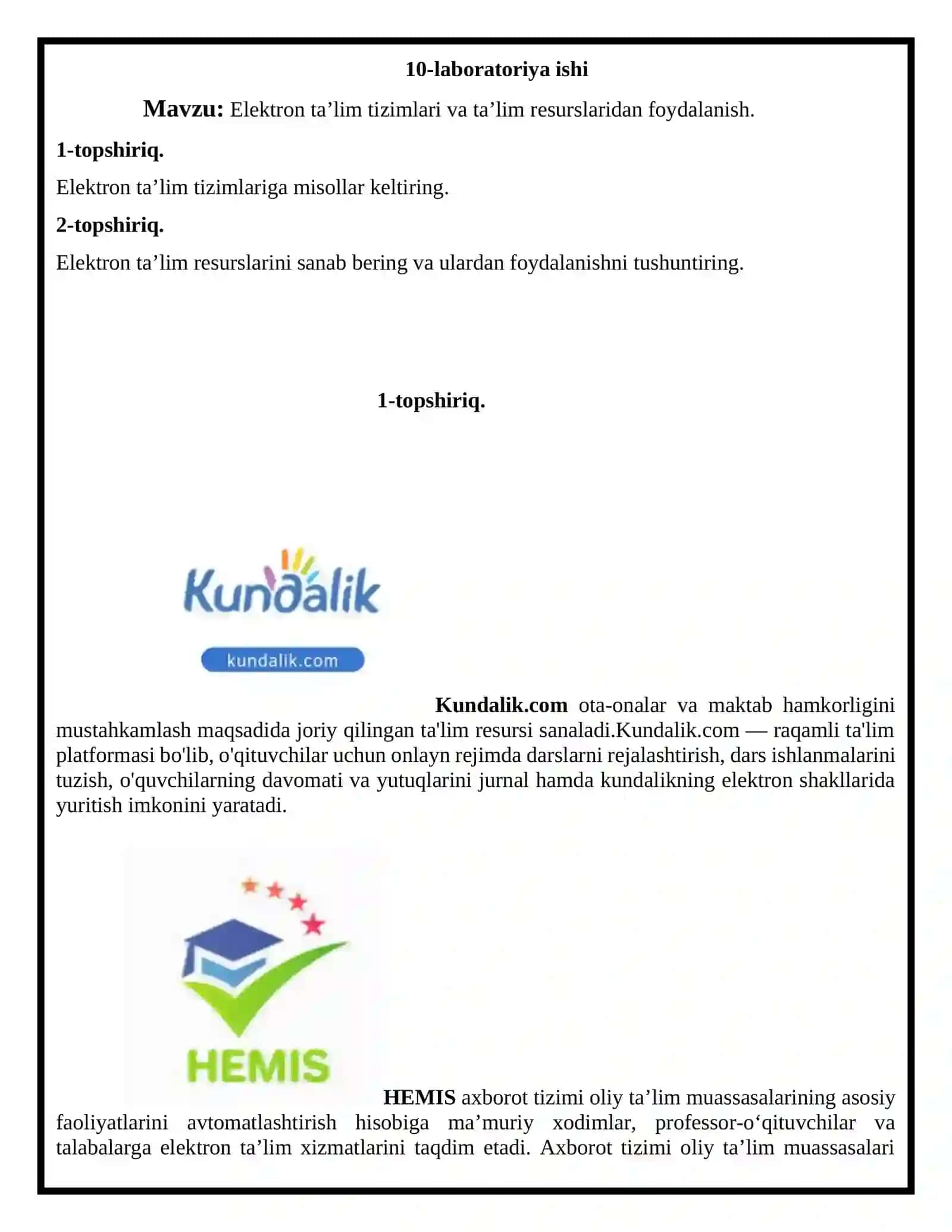 Elektron ta’lim tizimlari va ta’lim resurslaridan foydalanish 2