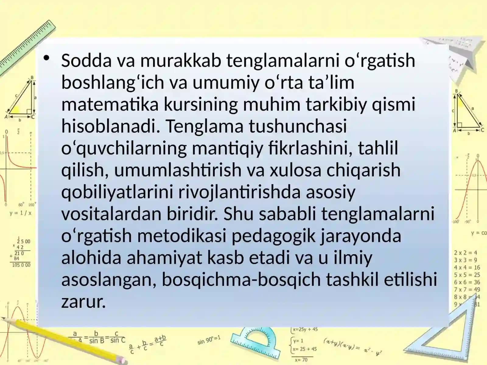 SODDA VA MURAKKAB TENGLAMALARNI O’RGATISH METODIKASI 2