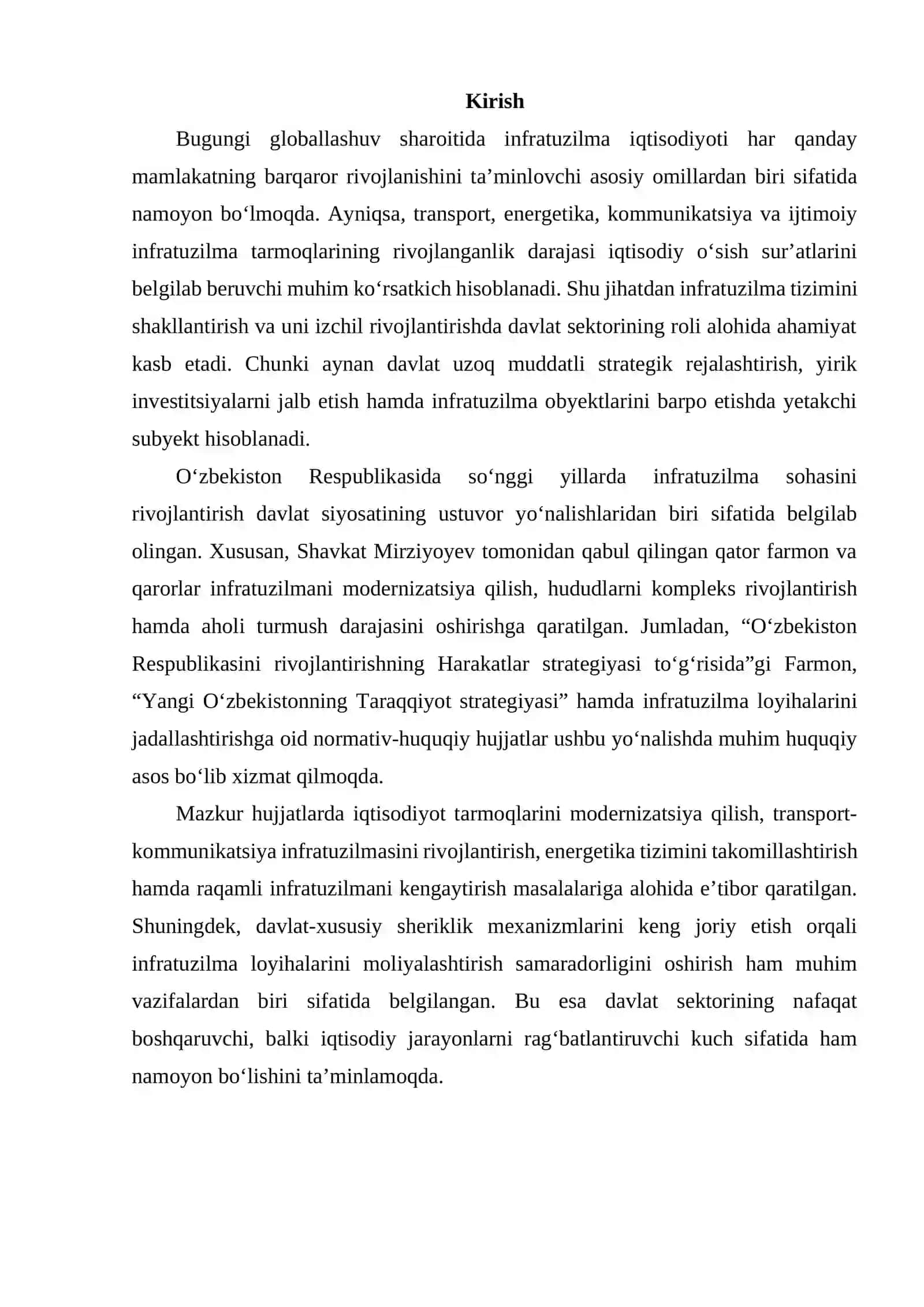 Infratuzilma iqtisodiyotini shakllantirish va taraqqiy etishda davlat sektorining ahamiyatini asoslash 2