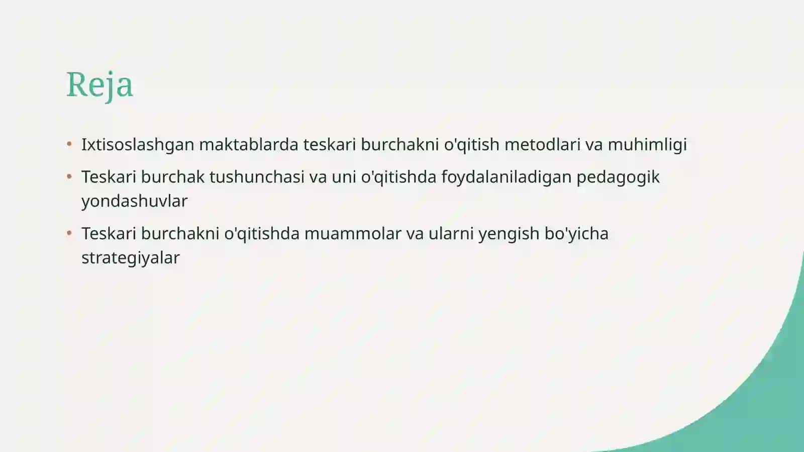Teskari burchakni o'qitish metodikasi 2