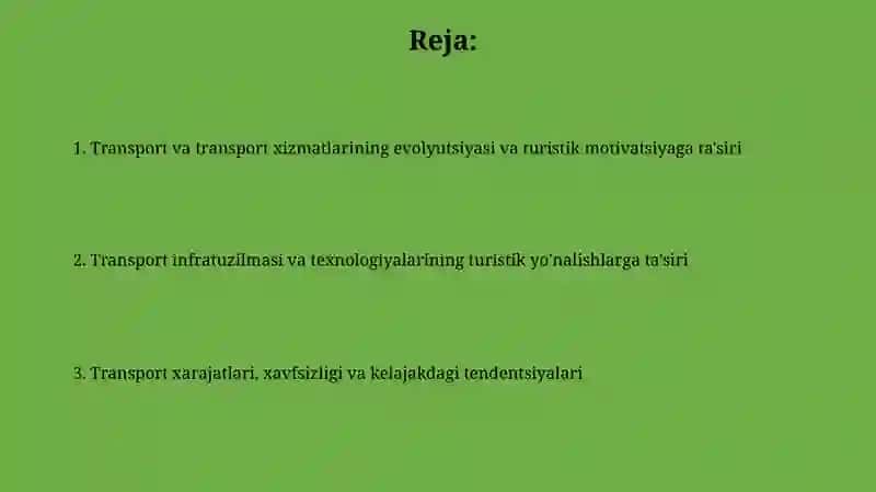 Transport va transport xizmatlarining evolyutsiyasi 2