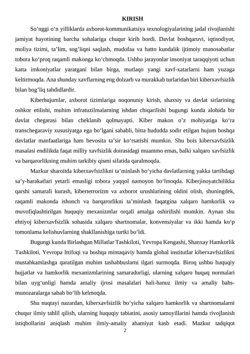 KIBERXAVFSIZLIK BO'YICHA XALQARO HAMKORLIK VA SHARTNOMALAR 2