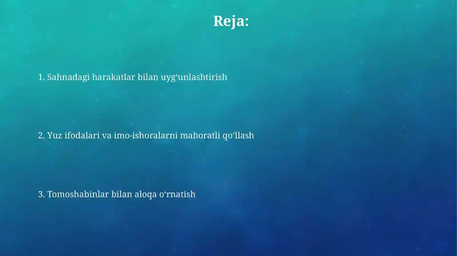 Sahnadagi harakatlar bilan uyg‘unlashtirish 2